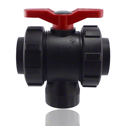 3-Wege-Kugelhahn PPGF,&nbsp; Innengewinde, EPDM = roter Hebel